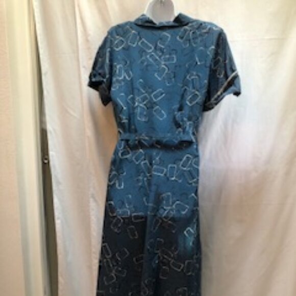 NWT Vintage Rayon/Acetate 1950s Blue Dress, 14-16, Rhinestone Buttons, Belt - Picture 6 of 9